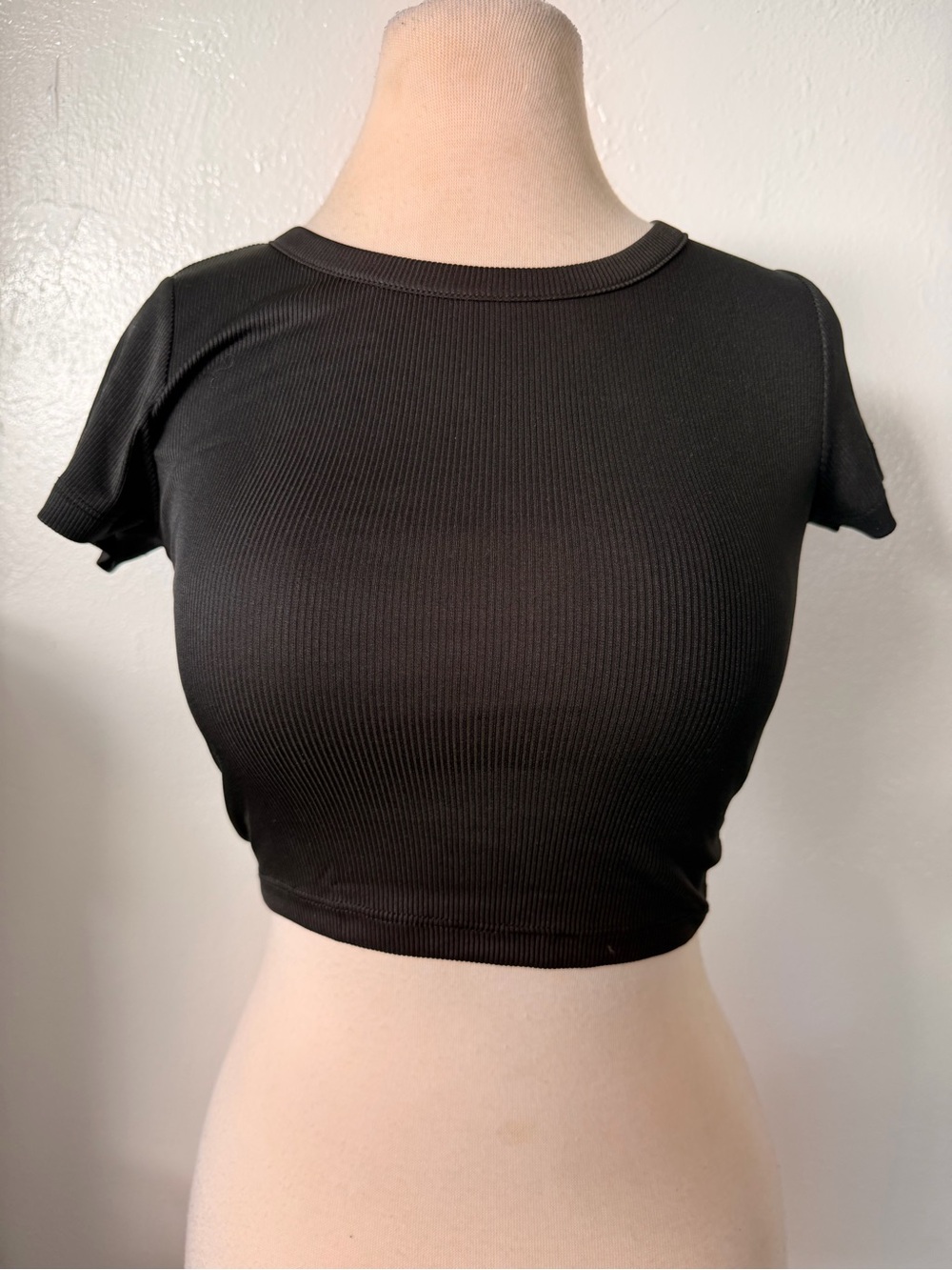 Forever 21 Black Ribbed Short Sleeve Crop Top